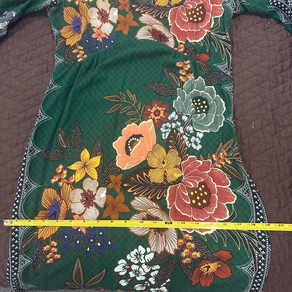 Anthropologie Green Floral Long Sleeve Dress - Picture 10 of 10